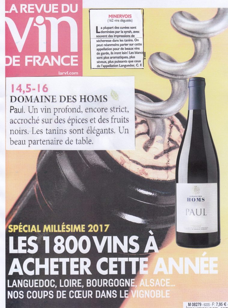 Domaine des HOMS à l'honneur sur la Revue des Vins de France !